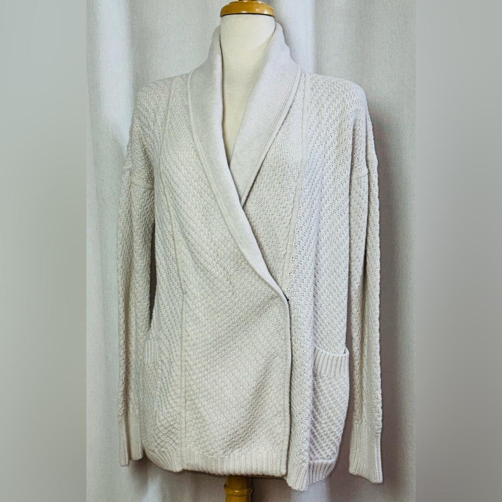 Lululemon Post Practice Cardigan Sz 8 Oatmeal Waffle Knit Shawl Collar Sweater
